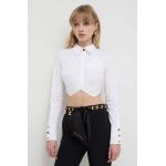 Elisabetta Franchi camasa femei, culoarea alb, cu guler clasic, regular