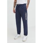 Abercrombie & Fitch pantaloni de trening culoarea albastru marin, cu imprimeu