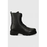 Answear Lab bocanci de piele femei, culoarea negru, cu toc plat