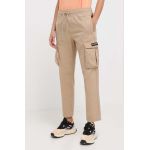 Napapijri pantaloni de bumbac culoarea bej, drept, high waist