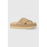 UGG papuci din piele Goldenstar Cross Slide femei, culoarea bej, cu platforma, 1137910