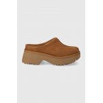 UGG papuci din piele NeHeights Clog femei, culoarea maro, cu platforma, 1152731