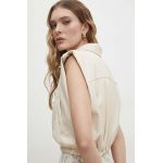 Answear Lab vesta culoarea bej, un singur rand de nasturi