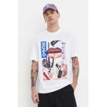 HUGO Blue tricou din bumbac bărbați, culoarea alb, cu imprimeu 50513316