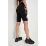 EA7 Emporio Armani pantaloni scurti femei, culoarea negru, cu imprimeu, high waist