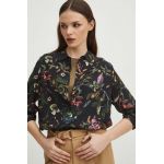 Medicine camasa femei, culoarea negru, cu guler clasic, regular