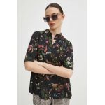 Medicine camasa femei, culoarea negru, cu guler clasic, relaxed