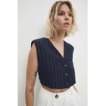 Answear Lab vesta culoarea albastru marin, un singur rand de nasturi