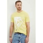 BOSS Orange tricou din bumbac bărbați, culoarea galben, cu imprimeu 50515626