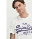 Superdry tricou din bumbac barbati, culoarea alb, modelator