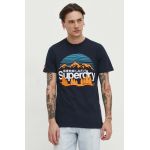 Superdry tricou din bumbac barbati, culoarea albastru marin, cu imprimeu