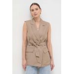 Marella vestă cu amestec de in culoarea bej, cu două rânduri de nasturi 2413280000000