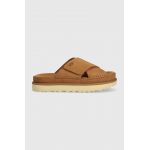 UGG papuci din piele Goldenstar Cross Slide femei, culoarea maro, cu platforma, 1137910