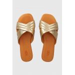 UGG slapi de piele Kenleigh Slide femei, culoarea auriu, 1142712