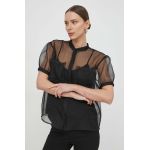 Custommade camasa femei, culoarea negru, cu guler stand-up, relaxed