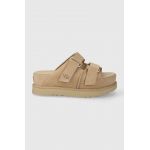 UGG papuci din piele Goldenstar Hi Slide femei, culoarea bej, cu platforma, 1155458