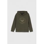 Emporio Armani bluza copii culoarea verde, cu glugă, cu imprimeu
