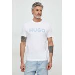 HUGO tricou din bumbac bărbați, culoarea alb, cu imprimeu 50513309