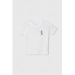 Abercrombie & Fitch tricou de bumbac pentru copii culoarea alb, cu imprimeu