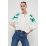 Desigual camasa din bumbac femei, culoarea alb, relaxed