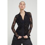 Desigual camasa femei, culoarea negru, cu guler clasic, regular
