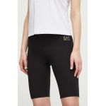 EA7 Emporio Armani pantaloni scurti femei, culoarea negru, cu imprimeu, high waist