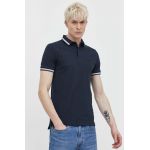 Superdry polo de bumbac culoarea albastru marin, neted