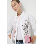 Desigual camasa din bumbac x Disney femei, culoarea alb, cu guler clasic, regular