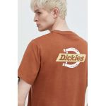 Dickies tricou din bumbac SS RUSTON TEE barbati, culoarea maro, cu imprimeu, DK0A4XDC