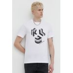 Karl Lagerfeld Jeans tricou din bumbac barbati, culoarea alb, cu imprimeu