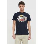 Superdry tricou din bumbac barbati, culoarea albastru marin, cu imprimeu