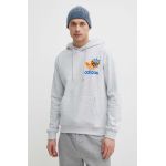 adidas Originals hanorac de bumbac bărbați, culoarea gri, cu glugă, cu imprimeu  IS2913