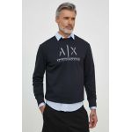 Armani Exchange bluza barbati, culoarea albastru marin, cu imprimeu