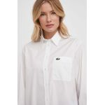 Lacoste camasa din bumbac femei, culoarea alb, cu guler clasic, relaxed