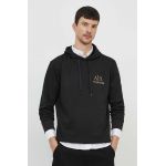 Armani Exchange bluza barbati, culoarea negru, cu glugă, cu imprimeu