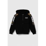 EA7 Emporio Armani hanorac de bumbac pentru copii culoarea negru, cu glugă, cu imprimeu