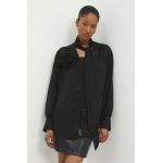 Answear Lab camasa femei, culoarea negru, cu un decolteu legat, relaxed