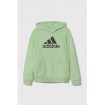 adidas bluza copii culoarea verde, cu glugă, cu imprimeu