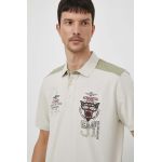 Aeronautica Militare polo de bumbac culoarea bej, cu imprimeu