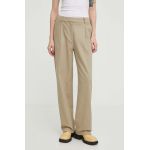 Samsoe Samsoe pantaloni din amestec de in culoarea bej, drept, high waist