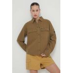 Superdry camasa din bumbac femei, culoarea verde, cu guler clasic, relaxed