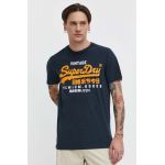 Superdry tricou din bumbac barbati, culoarea albastru marin, cu imprimeu