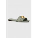 Tory Burch slapi de piele Eleanor Slide femei, culoarea verde, 155132.300