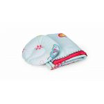 Set reductor bebe nest + paturica + pernuta pentru formarea capului bebelusului SomnArt, model fluturi, Bleu