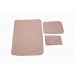 Set lenjerie patut bebe, bumbac (cearceaf pat 70x140, cearceaf pilota 100x140, fata perna 35x50), brodata, cu volan, ROZ