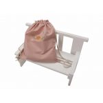 Set paturica + perna + rucsac SomnArt, cu broderie, din in, Roz