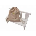 Set paturica + perna + rucsac SomnArt, cu broderie, din in, Crem