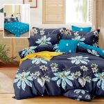 Lenjerie de pat finet 6 piese, cearceaf pat clasic, cearceaf pilota 200x230, 2 fete perna 50x70, 2 fete perna 70x70, Extra, Blue-floral