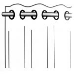Perdea cu inele, Harco, L135 x H245, alb cu model gri