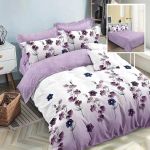 Lenjerie de pat finet 6 piese, cearceaf pat clasic, cearceaf pilota 200x230, 2 fete perna 50x70, 2 fete perna 70x70, Extra, floricele mov